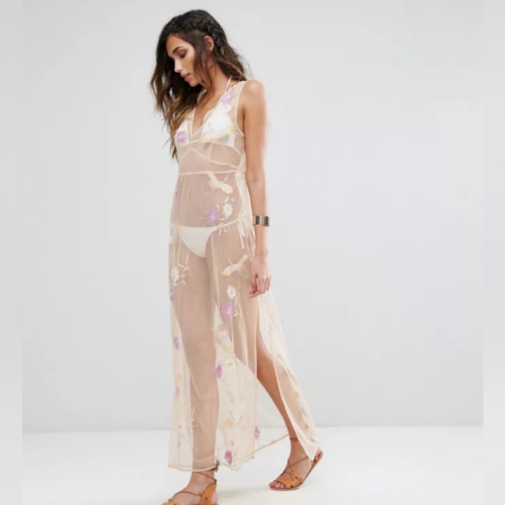 River Island Sheer Embroidered Maxi Dress